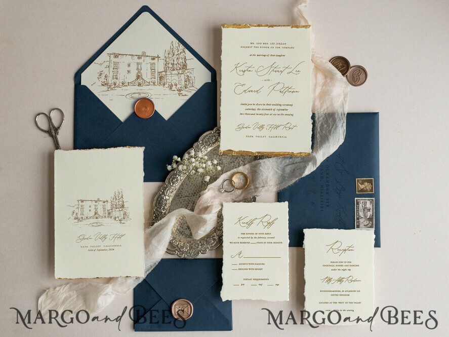 WEDDING INVITATIONS modern calligraphy / fine art Ivory Gold Wedding Invitation, Floral Wedding Invitation, Tuscany Italian Invitation suite, Wreath Monogram wedding invitation suite, Deckled Edge Invites, Torn Edge Wedding Invitations golden, Fine Art Wedding Invitation Suite, Deckled Edge Paper