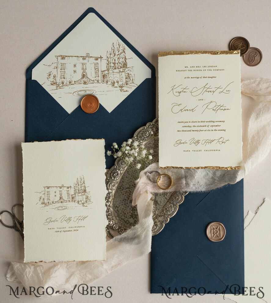 WEDDING INVITATIONS modern calligraphy / fine art Ivory Gold Wedding Invitation, Floral Wedding Invitation, Tuscany Italian Invitation suite, Wreath Monogram wedding invitation suite, Deckled Edge Invites, Torn Edge Wedding Invitations golden, Fine Art Wedding Invitation Suite, Deckled Edge Paper