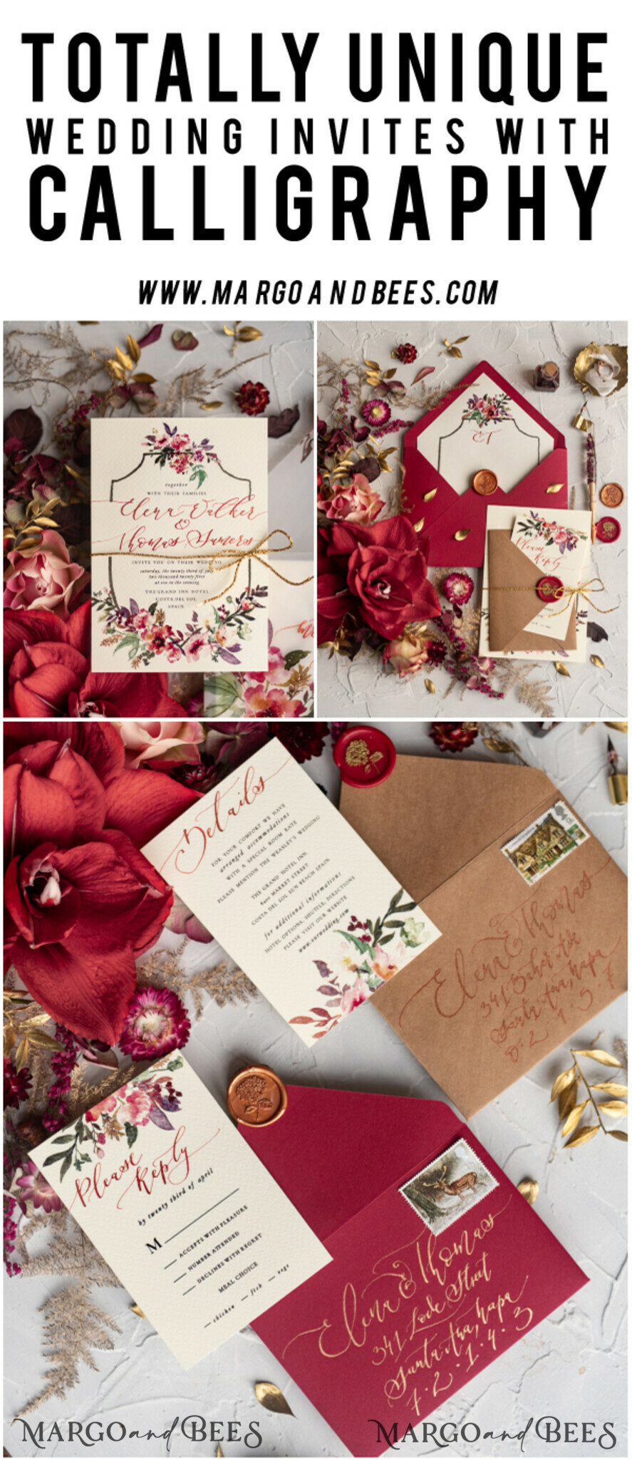 WEDDING INVITATIONS modern calligraphy / fine art Bespoke wedding invitation, unique calligraphy invites