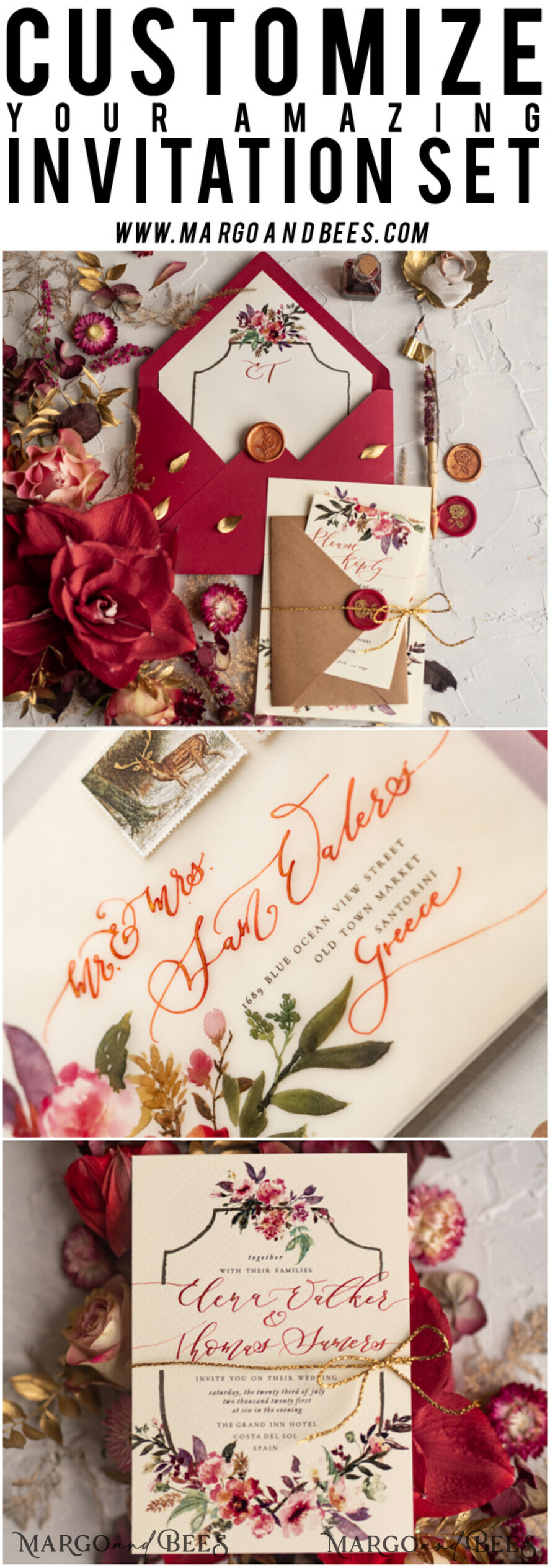 WEDDING INVITATIONS modern calligraphy / fine art Bespoke wedding invitation, unique calligraphy invites