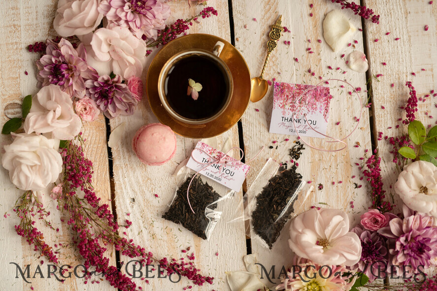 cute wedding favor cards, personalized tea  / coffee  bags