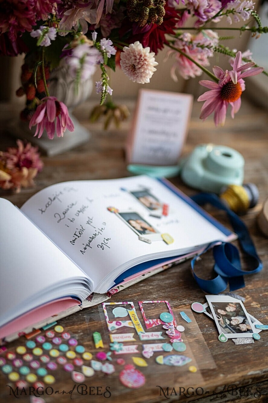 WEDDING GUEST BOOKS Instax Instant Photo Book Luxury Wedding GuestBook, Vintagw Personalized Wedding Album • Wedding Peach Photo Booth Book