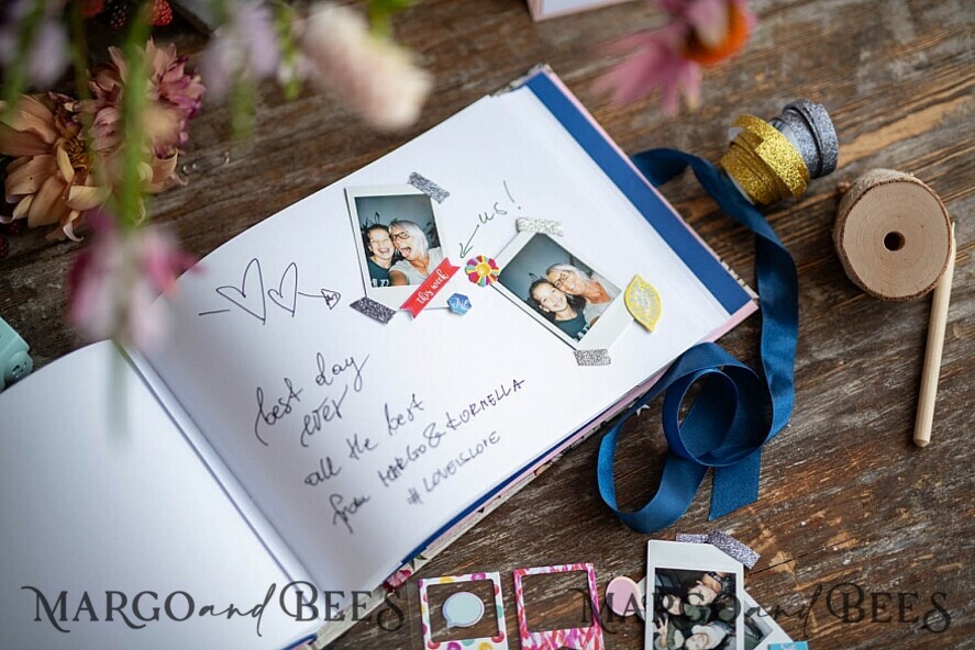WEDDING GUEST BOOKS Instax Instant Photo Book Luxury Wedding GuestBook, Vintagw Personalized Wedding Album • Wedding Peach Photo Booth Book