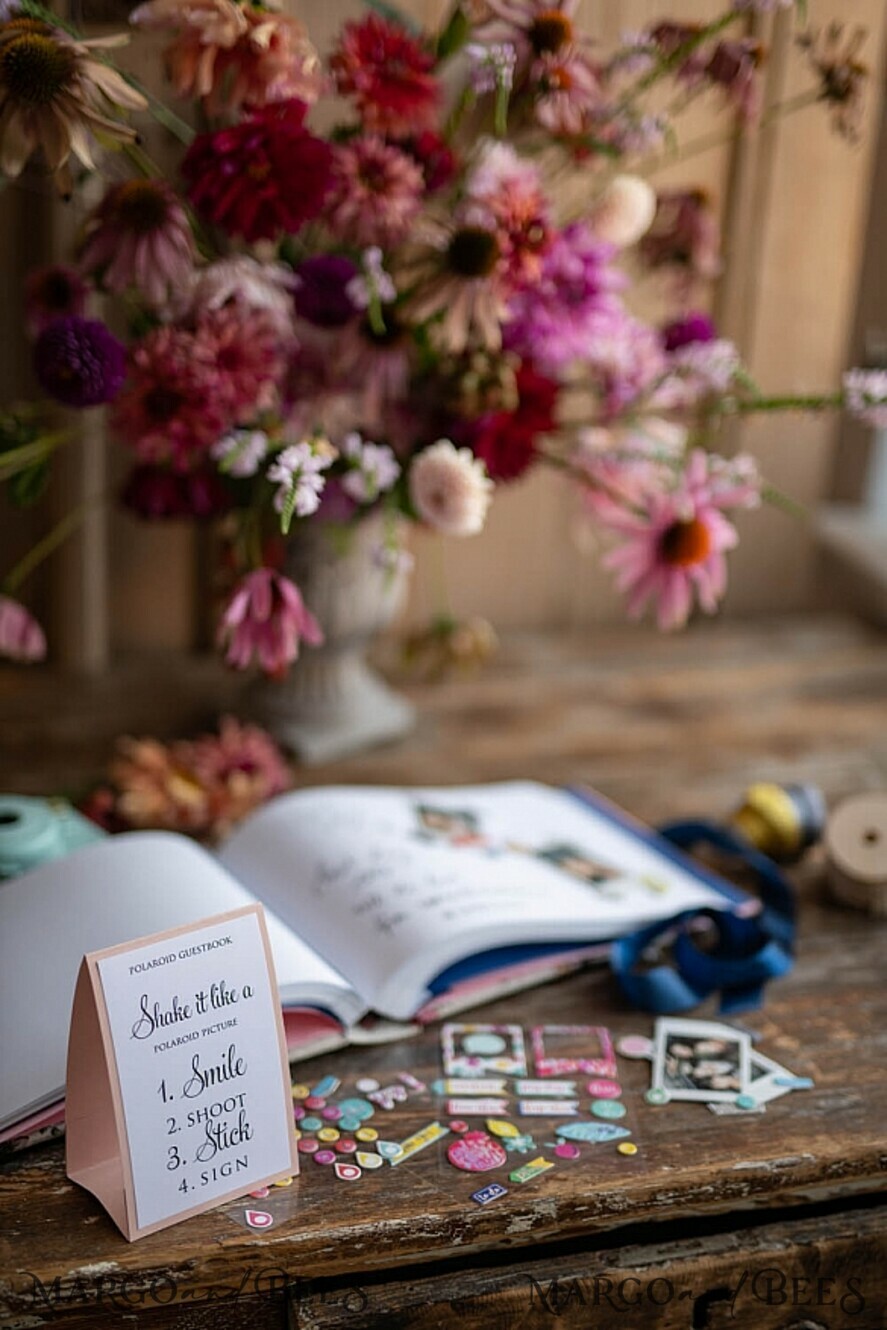 WEDDING GUEST BOOKS Instax Instant Photo Book Luxury Wedding GuestBook, Vintagw Personalized Wedding Album • Wedding Peach Photo Booth Book
