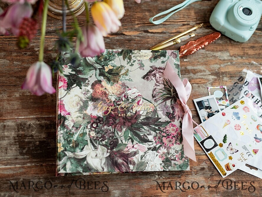 WEDDING GUEST BOOKS Instax Instant Photo Book Presonalised Wedding Guest Book, Velvet Personalized Wedding Album • Vintage Flowers Photo Booth Book