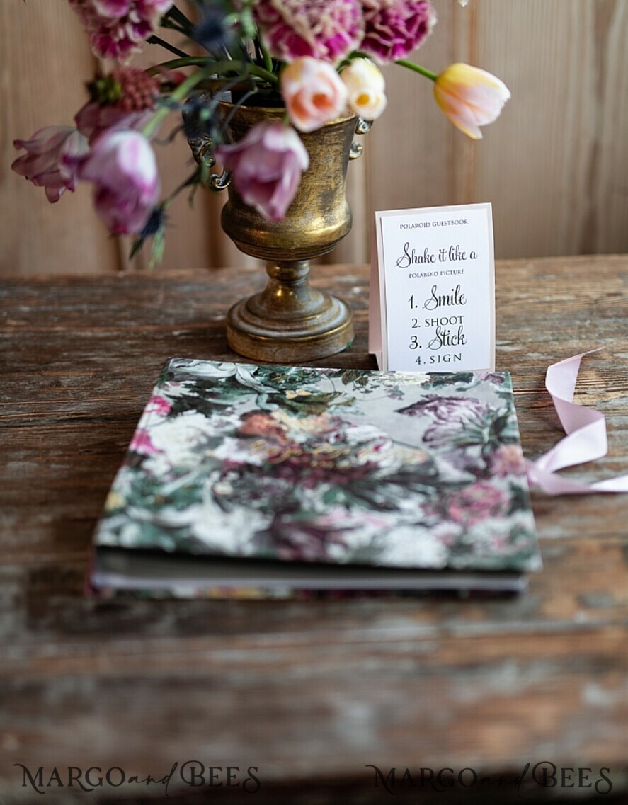 WEDDING GUEST BOOKS Instax Instant Photo Book Presonalised Wedding Guest Book, Velvet Personalized Wedding Album • Vintage Flowers Photo Booth Book