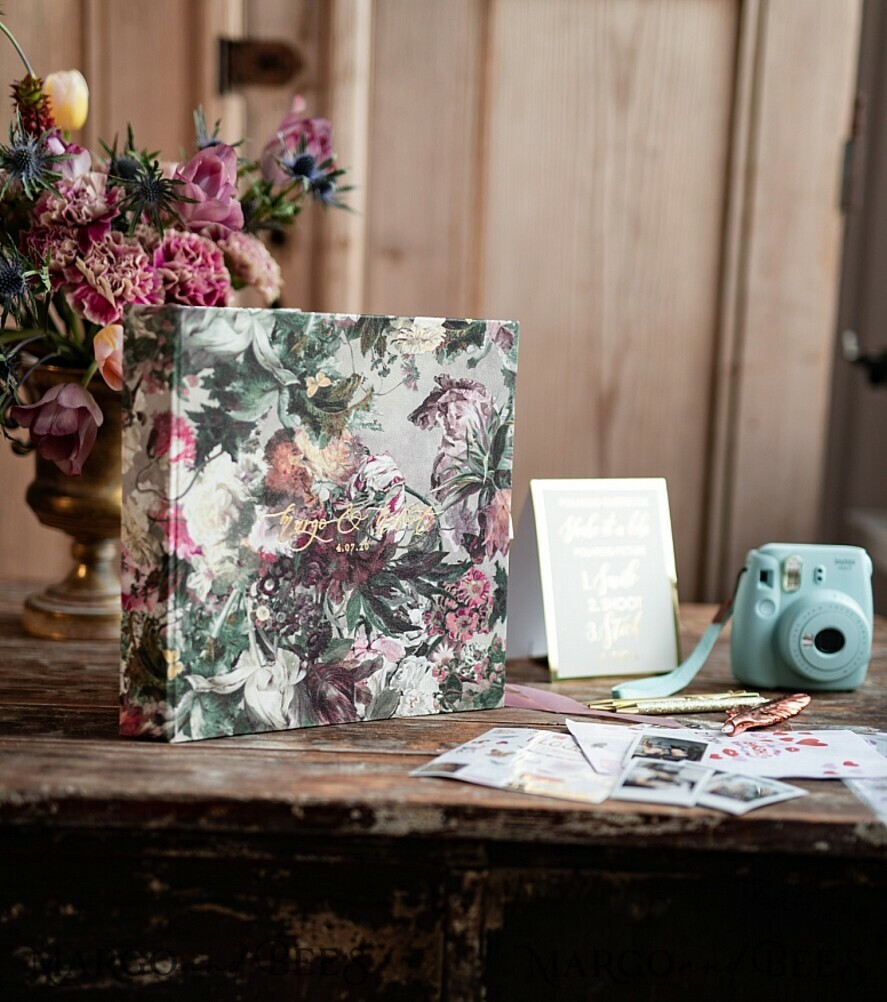 WEDDING GUEST BOOKS Instax Instant Photo Book Presonalised Wedding Guest Book, Velvet Personalized Wedding Album • Vintage Flowers Photo Booth Book