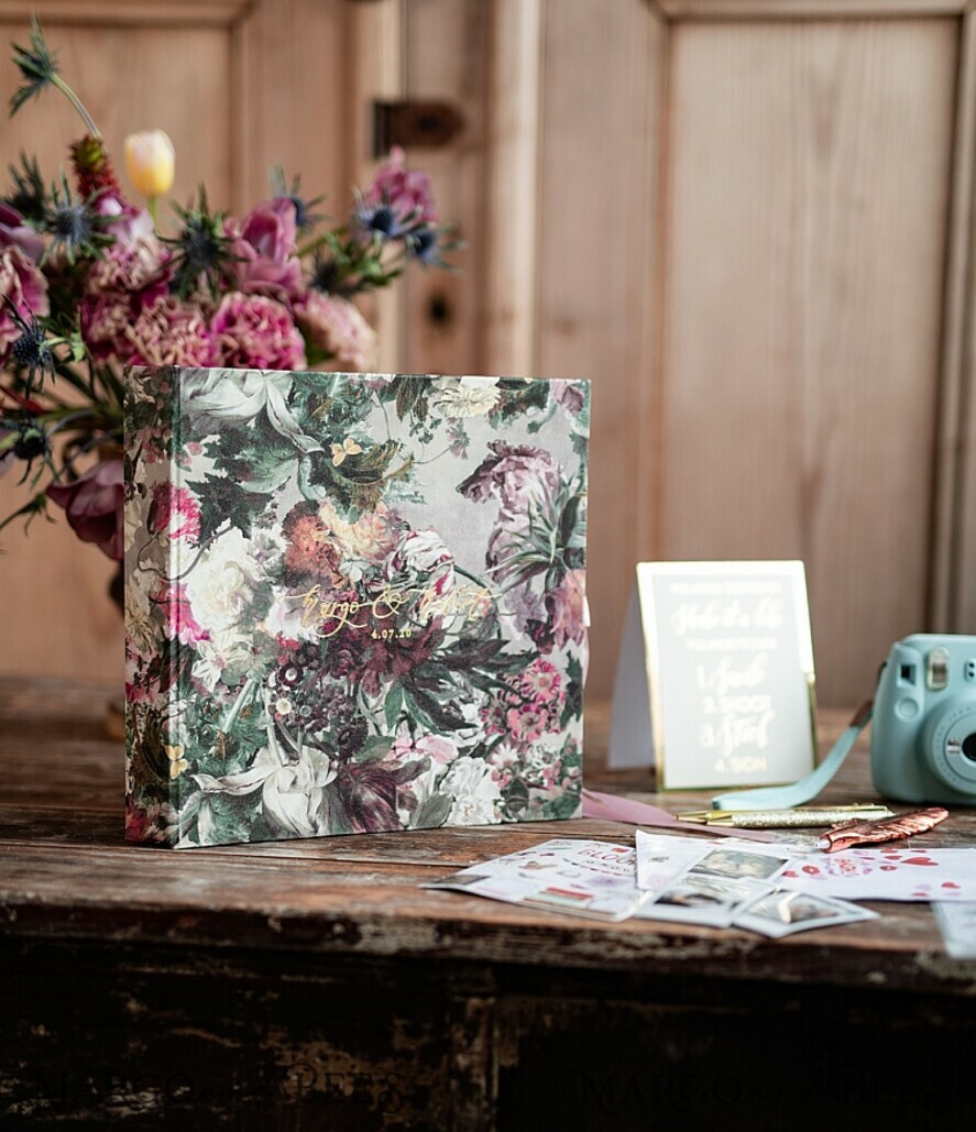 WEDDING GUEST BOOKS Instax Instant Photo Book Presonalised Wedding Guest Book, Velvet Personalized Wedding Album • Vintage Flowers Photo Booth Book