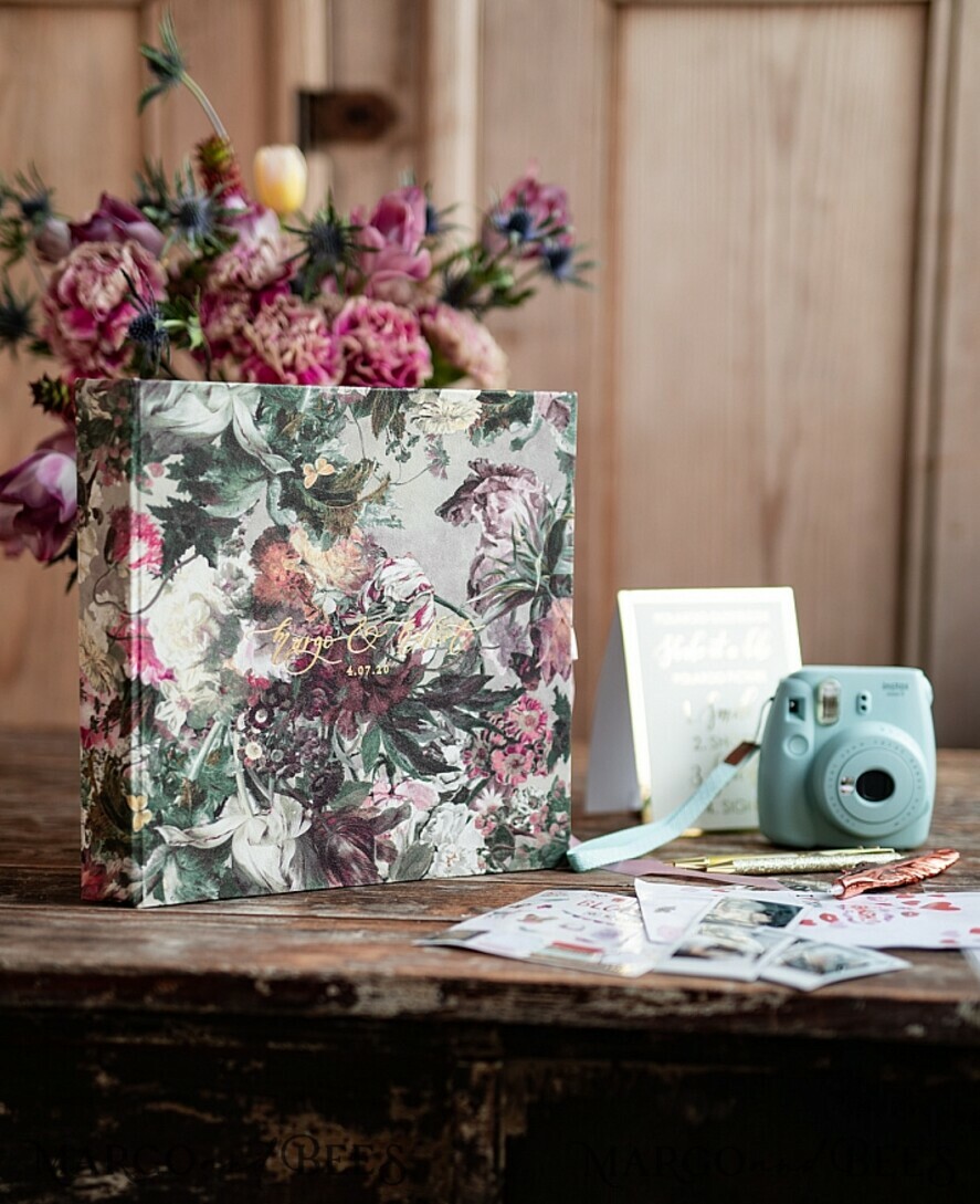 WEDDING GUEST BOOKS Instax Instant Photo Book Presonalised Wedding Guest Book, Velvet Personalized Wedding Album • Vintage Flowers Photo Booth Book
