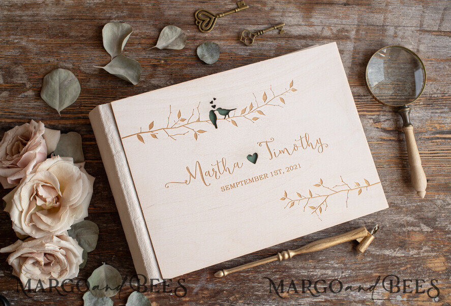 WEDDING GUEST BOOKS Instax Instant Photo Book Presonalised Wedding Guest Book, Wooden Instant Photo Book • LoveBirds Rustic Instax Wedding Photo Guestbook