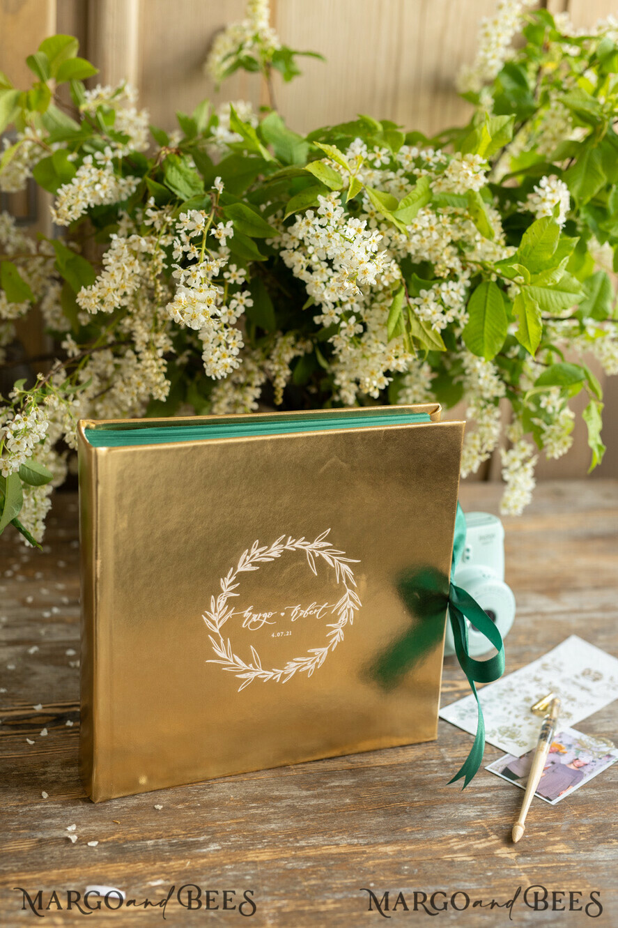 WEDDING GUEST BOOKS Instax Instant Photo Book Luxury Gold Wedding Guest Book Personalised, Gold Leather Personalized Wedding Album , Gold Glamour Photo Booth Book