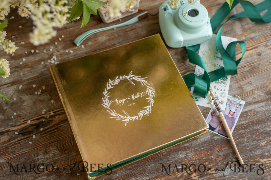 WEDDING GUEST BOOKS Instax Instant Photo Book Luxury Gold Wedding Guest Book Personalised, Gold Leather Personalized Wedding Album , Gold Glamour Photo Booth Book