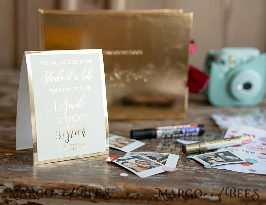 WEDDING GUEST BOOKS Instax Instant Photo Book Presonalised Wedding Guest Book, Gold Gamour Leather Instant Photo Book • BohoGlam Elegant Instax Wedding Photo Guestbook