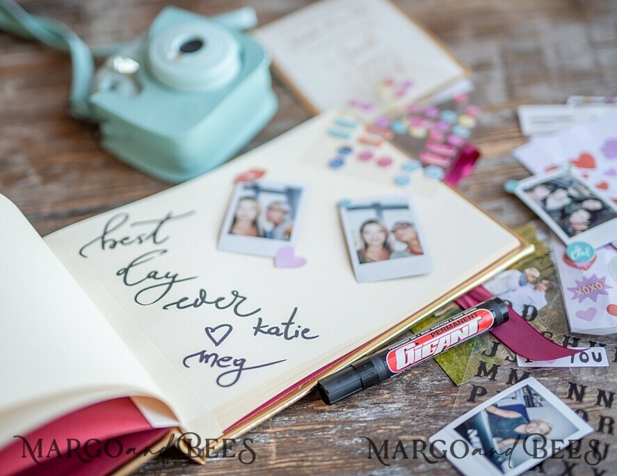 WEDDING GUEST BOOKS Instax Instant Photo Book Presonalised Wedding Guest Book, Gold Gamour Leather Instant Photo Book • BohoGlam Elegant Instax Wedding Photo Guestbook
