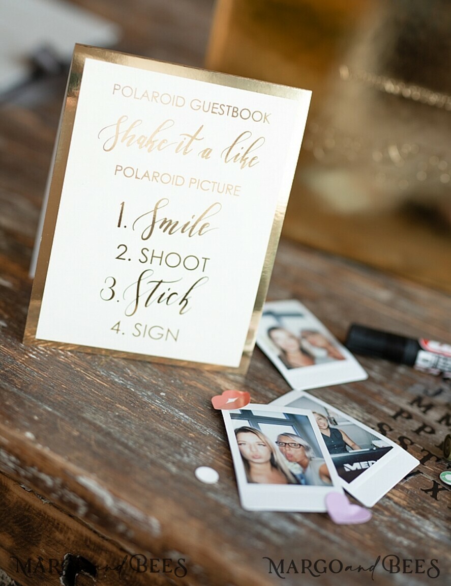 WEDDING GUEST BOOKS Instax Instant Photo Book Presonalised Wedding Guest Book, Gold Gamour Leather Instant Photo Book • BohoGlam Elegant Instax Wedding Photo Guestbook