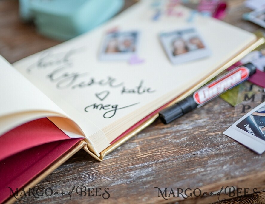WEDDING GUEST BOOKS Instax Instant Photo Book Presonalised Wedding Guest Book, Gold Gamour Leather Instant Photo Book • BohoGlam Elegant Instax Wedding Photo Guestbook