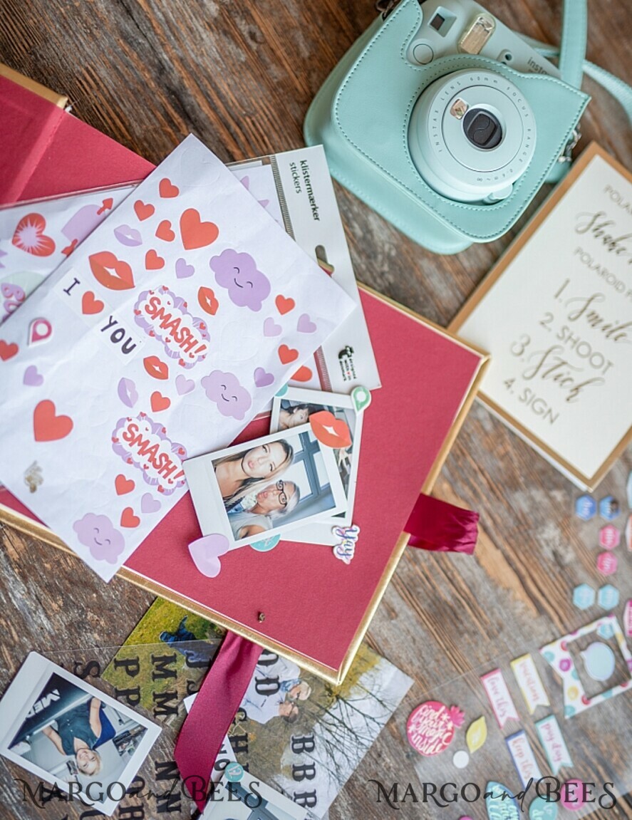 WEDDING GUEST BOOKS Instax Instant Photo Book Presonalised Wedding Guest Book, Gold Gamour Leather Instant Photo Book • BohoGlam Elegant Instax Wedding Photo Guestbook