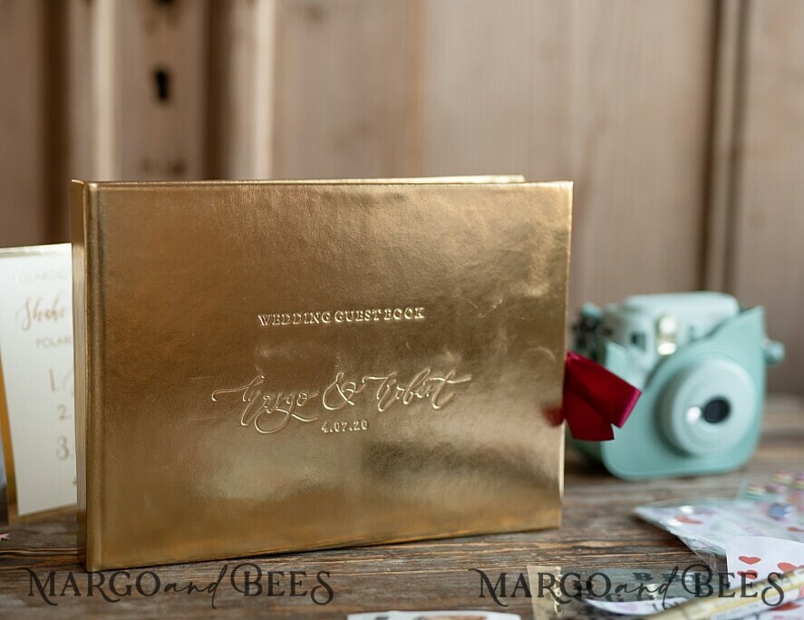 WEDDING GUEST BOOKS Instax Instant Photo Book Presonalised Wedding Guest Book, Gold Gamour Leather Instant Photo Book • BohoGlam Elegant Instax Wedding Photo Guestbook