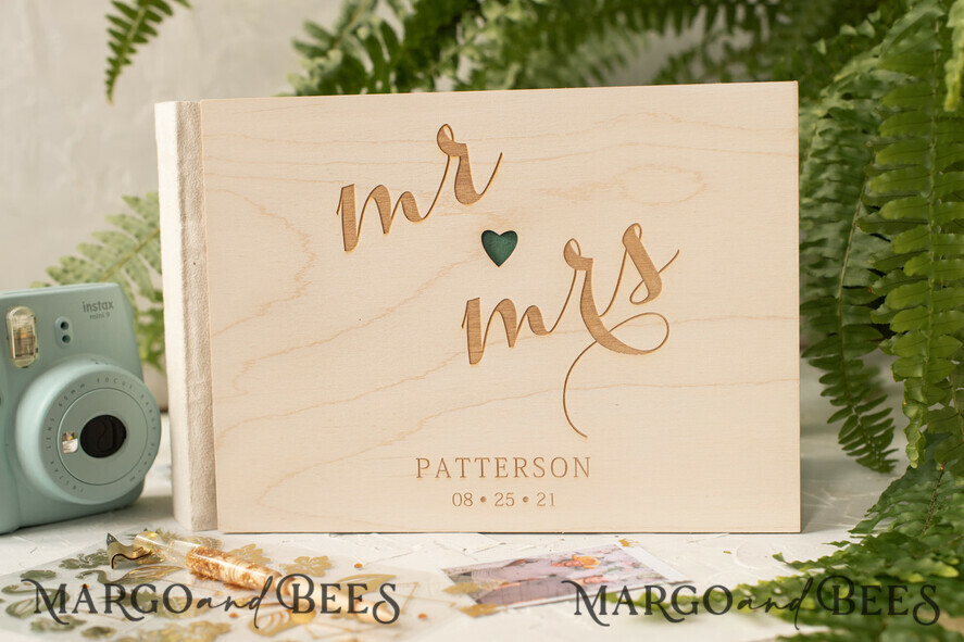 WEDDING GUEST BOOKS Instax Instant Photo Book Rusic Wedding Guest Book, Wooden Personalized Wedding Album • Wood Engraved Photo Booth Book