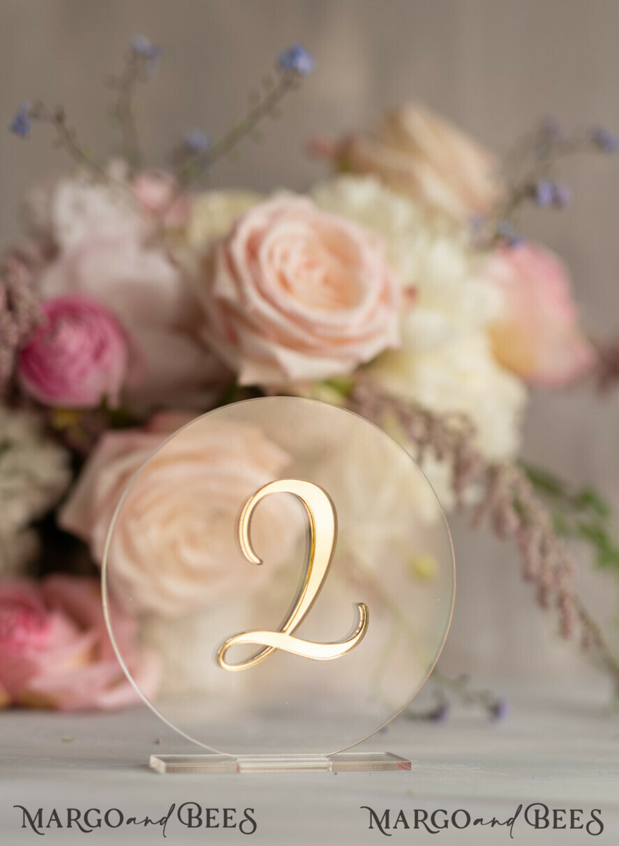 TABLE DECOR SIGNS Acrylic table decor Numbers Acrylic Table Numbers, Clear Acrylic and gold Sign, Gold Plexi Table Numbers, Luxury Wedding Table Decor, Golden mirror round table numbers, 3D Wedding Signage