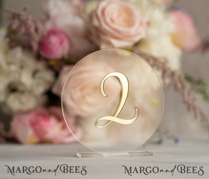 TABLE DECOR SIGNS Acrylic table decor Numbers Acrylic Table Numbers, Clear Acrylic and gold Sign, Gold Plexi Table Numbers, Luxury Wedding Table Decor, Golden mirror round table numbers, 3D Wedding Signage