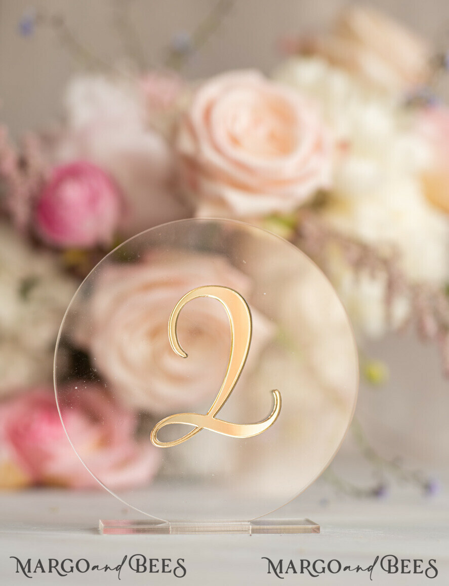 TABLE DECOR SIGNS Acrylic table decor Numbers Acrylic Table Numbers, Clear Acrylic and gold Sign, Gold Plexi Table Numbers, Luxury Wedding Table Decor, Golden mirror round table numbers, 3D Wedding Signage