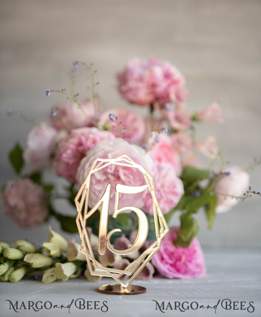 TABLE DECOR SIGNS Acrylic table decor Numbers Acrylic Gold Table Numbers, Geometric Acrylic and gold Sign, Gold Plexi Table Numbers, Luxury Wedding Table Decor,3D Wedding Signage Golden mirror table numbers