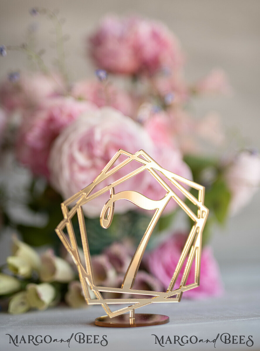 TABLE DECOR SIGNS Acrylic table decor Numbers Acrylic Table Numbers, Clear Acrylic and gold Sign, Gold Plexi Table Numbers, Luxury Wedding Table Decor, Wedding Signage Golden mirror geometric table numbers