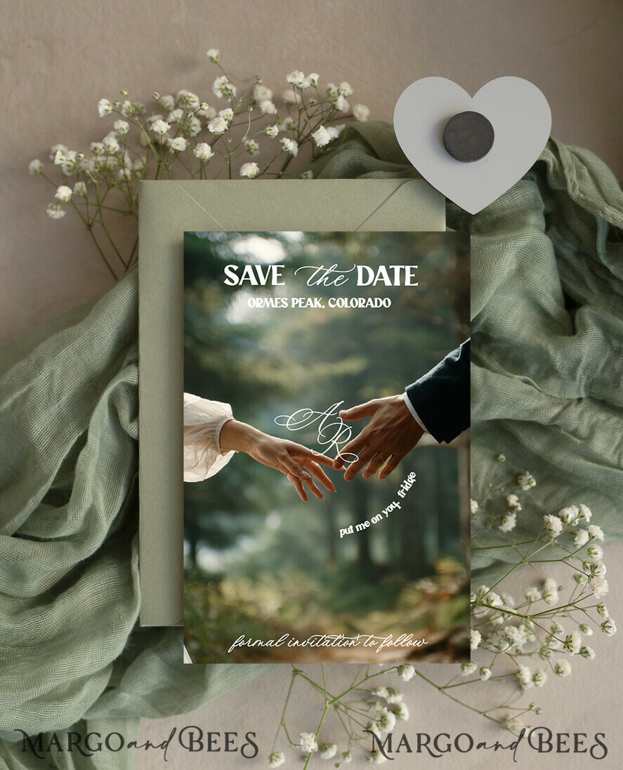SAVE THE DATES photo magnets Personalised Photo Travel Save the Date Heart Gold Acryl Magnet and Card, Wedding Photo Save The Dates Magnets, Photo Save The Date Cards