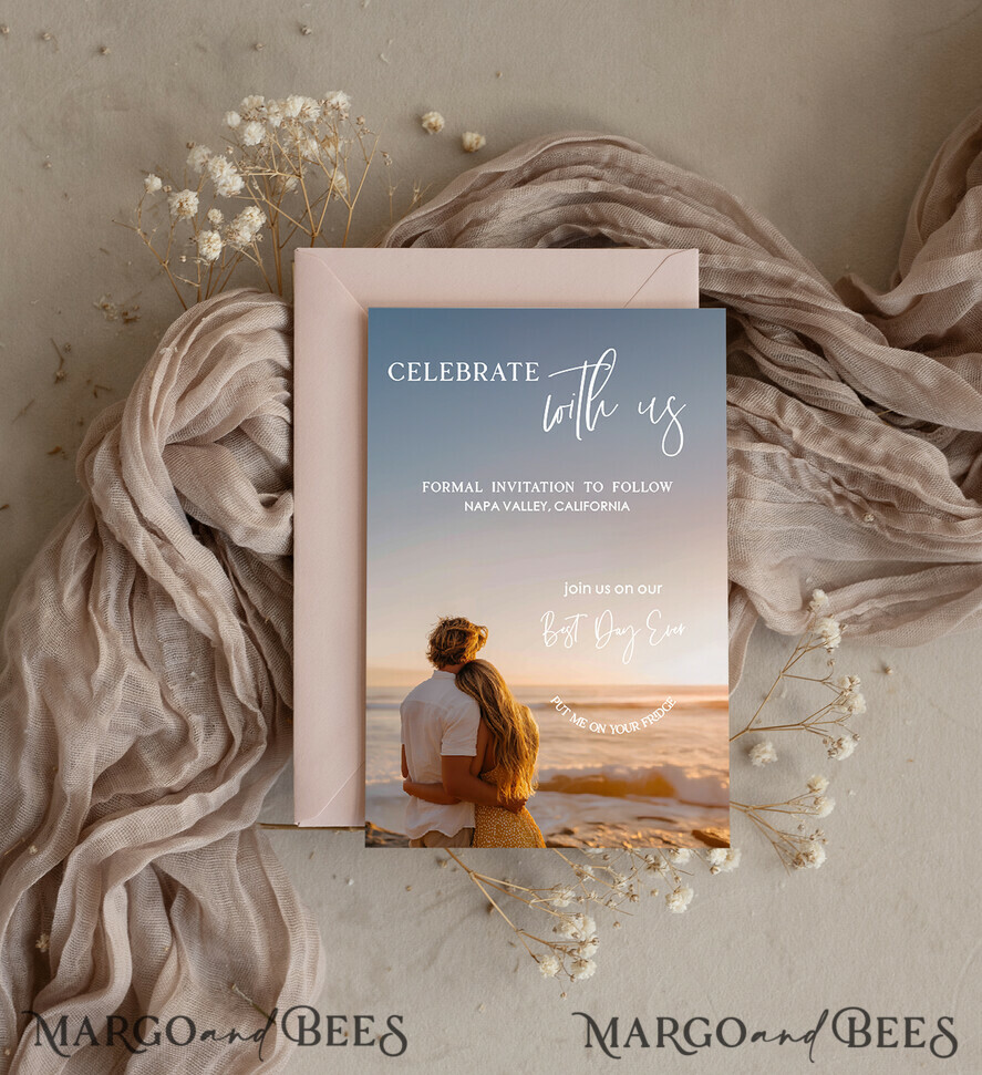 SAVE THE DATES photo magnets Personalised Photo Travel Save the Date Heart Gold Acryl Magnet and Card, Wedding Photo Save The Dates Magnets, Photo Save The Date Cards