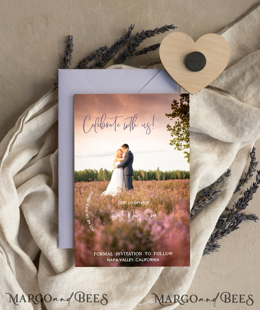 SAVE THE DATES photo magnets Personalised Photo Travel Save the Date Heart Wood Magnet and Card, Wedding Photo Save The Dates Rustic Magnets, Photo Save The Date Cards