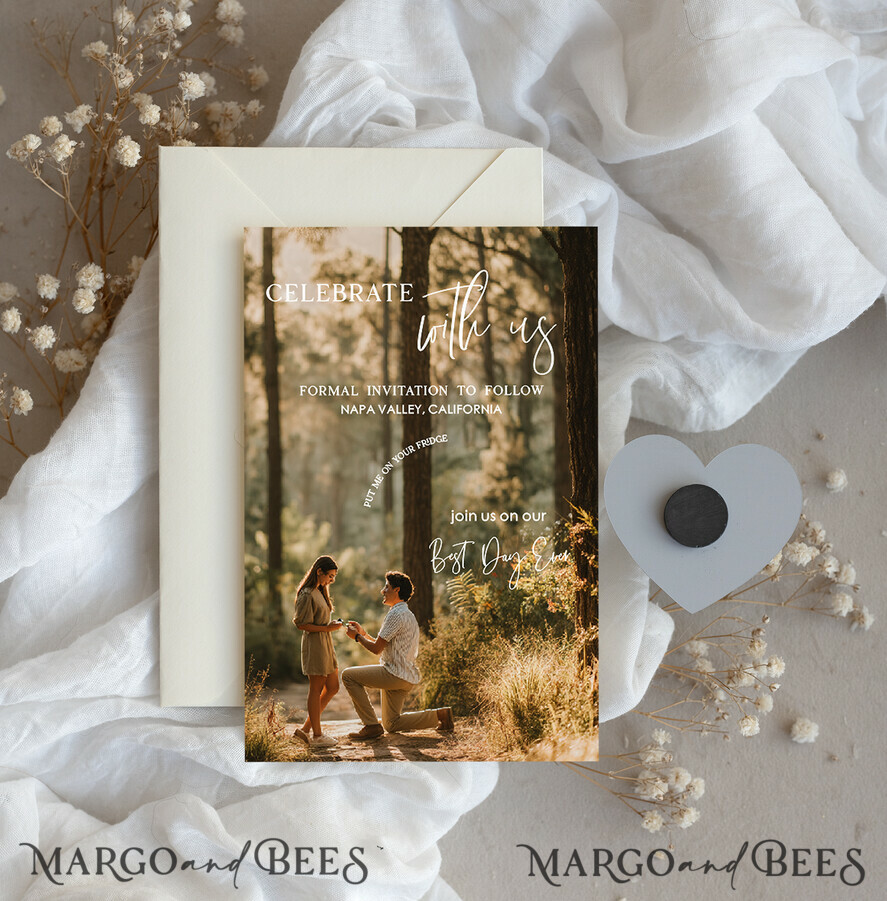 SAVE THE DATES photo magnets Personalised Photo Travel Save the Date Heart Gold Acryl Magnet and Card, Wedding Photo Save The Dates Magnets, Photo Save The Date Cards