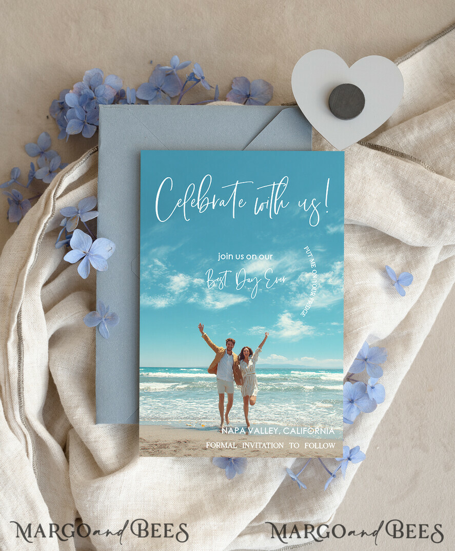 SAVE THE DATES photo magnets Personalised Photo Travel Save the Date Heart Gold Acryl Magnet and Card, Wedding Photo Save The Dates Magnets, Photo Save The Date Cards