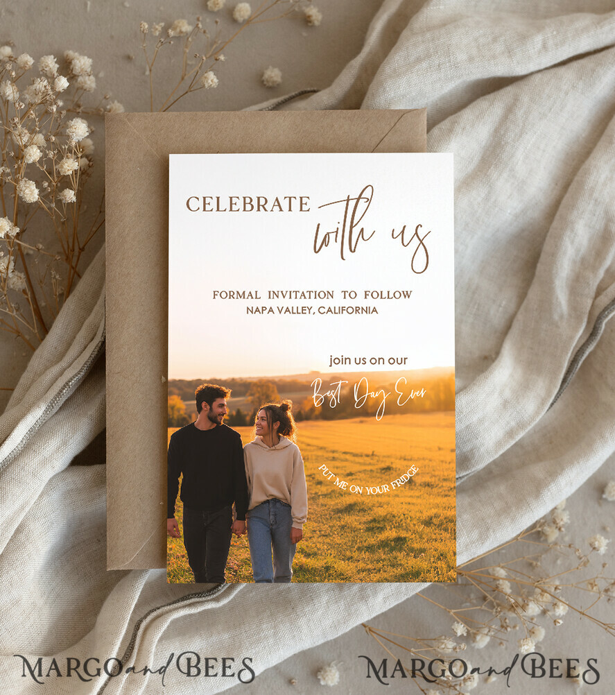 SAVE THE DATES photo magnets Personalised Photo Travel Save the Date Heart Gold Acryl Magnet and Card, Wedding Photo Save The Dates Magnets, Photo Save The Date Cards
