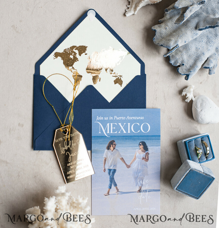 SAVE THE DATES photo magnets Personalised Photo Travel Save the Date Acrylic Tag Magnet and Card, Gold Tag Wedding Photo Save The Dates Acrylic Magnets, Photo Save The Date Cards