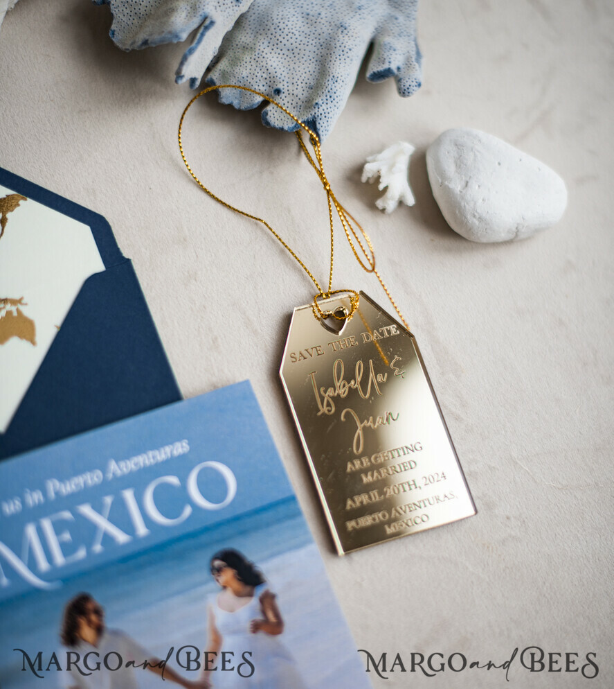 SAVE THE DATES photo magnets Personalised Photo Travel Save the Date Acrylic Tag Magnet and Card, Gold Tag Wedding Photo Save The Dates Acrylic Magnets, Photo Save The Date Cards