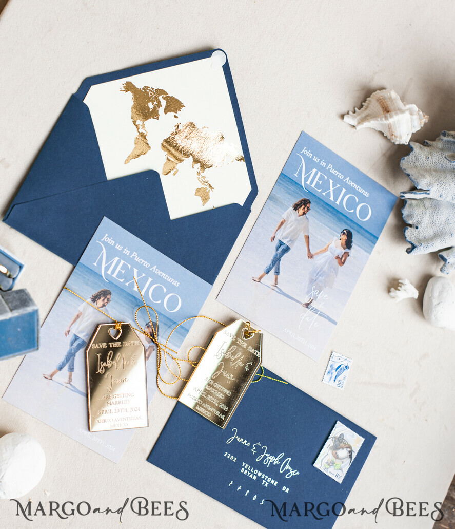 SAVE THE DATES photo magnets Personalised Photo Travel Save the Date Acrylic Tag Magnet and Card, Gold Tag Wedding Photo Save The Dates Acrylic Magnets, Photo Save The Date Cards