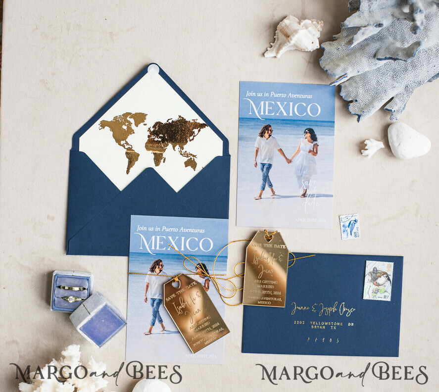 SAVE THE DATES photo magnets Personalised Photo Travel Save the Date Acrylic Tag Magnet and Card, Gold Tag Wedding Photo Save The Dates Acrylic Magnets, Photo Save The Date Cards
