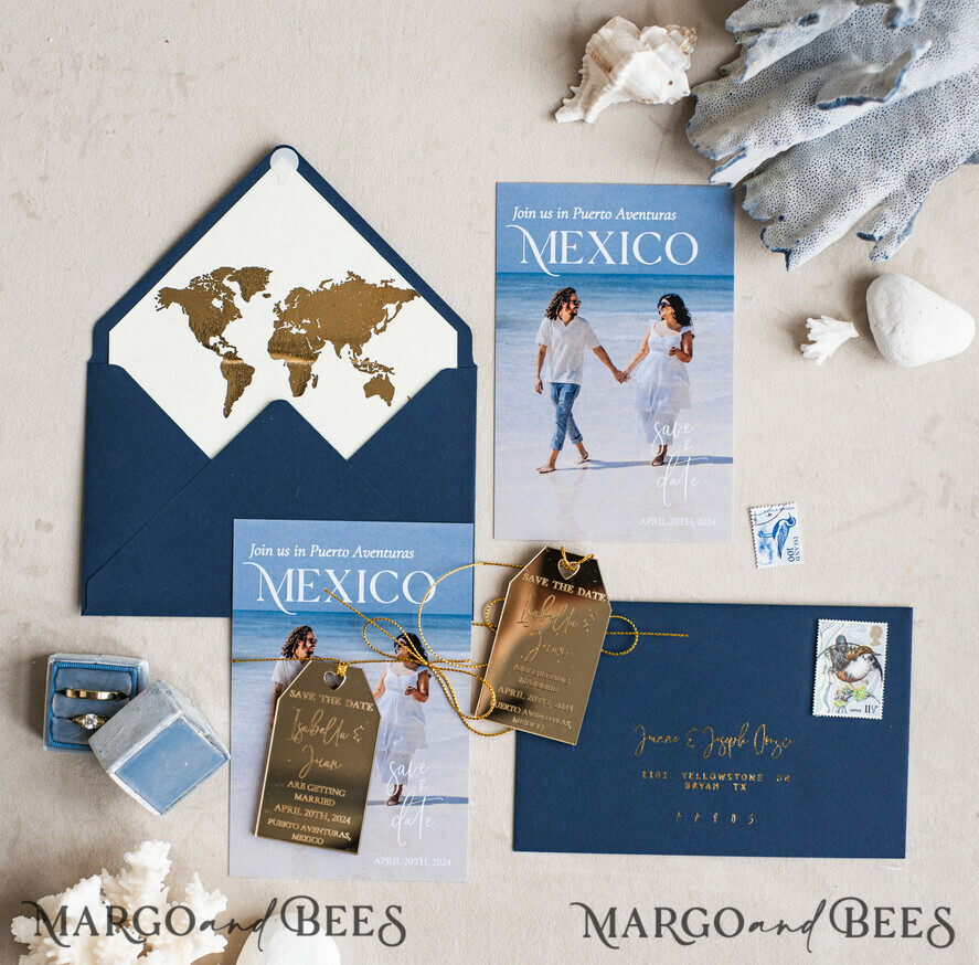 SAVE THE DATES photo magnets Personalised Photo Travel Save the Date Acrylic Tag Magnet and Card, Gold Tag Wedding Photo Save The Dates Acrylic Magnets, Photo Save The Date Cards