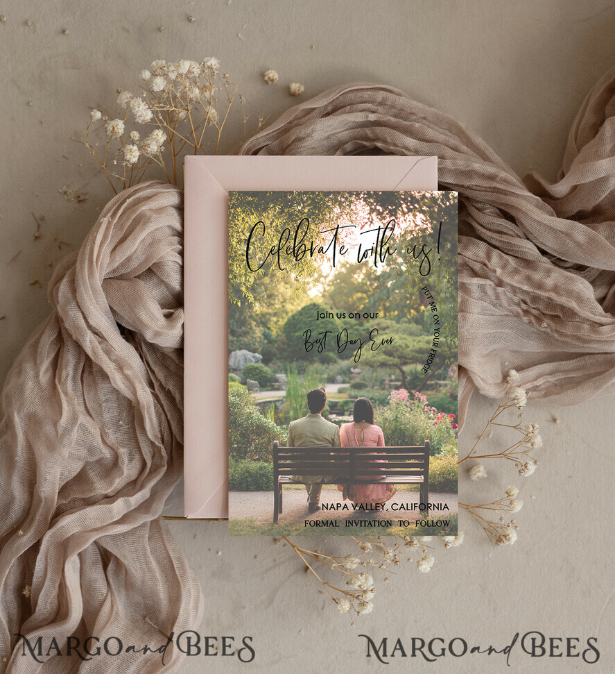 SAVE THE DATES photo magnets Personalised Photo Travel Save the Date Heart Wood Magnet and Card, Wedding Photo Save The Dates Rustic Magnets, Photo Save The Date Cards