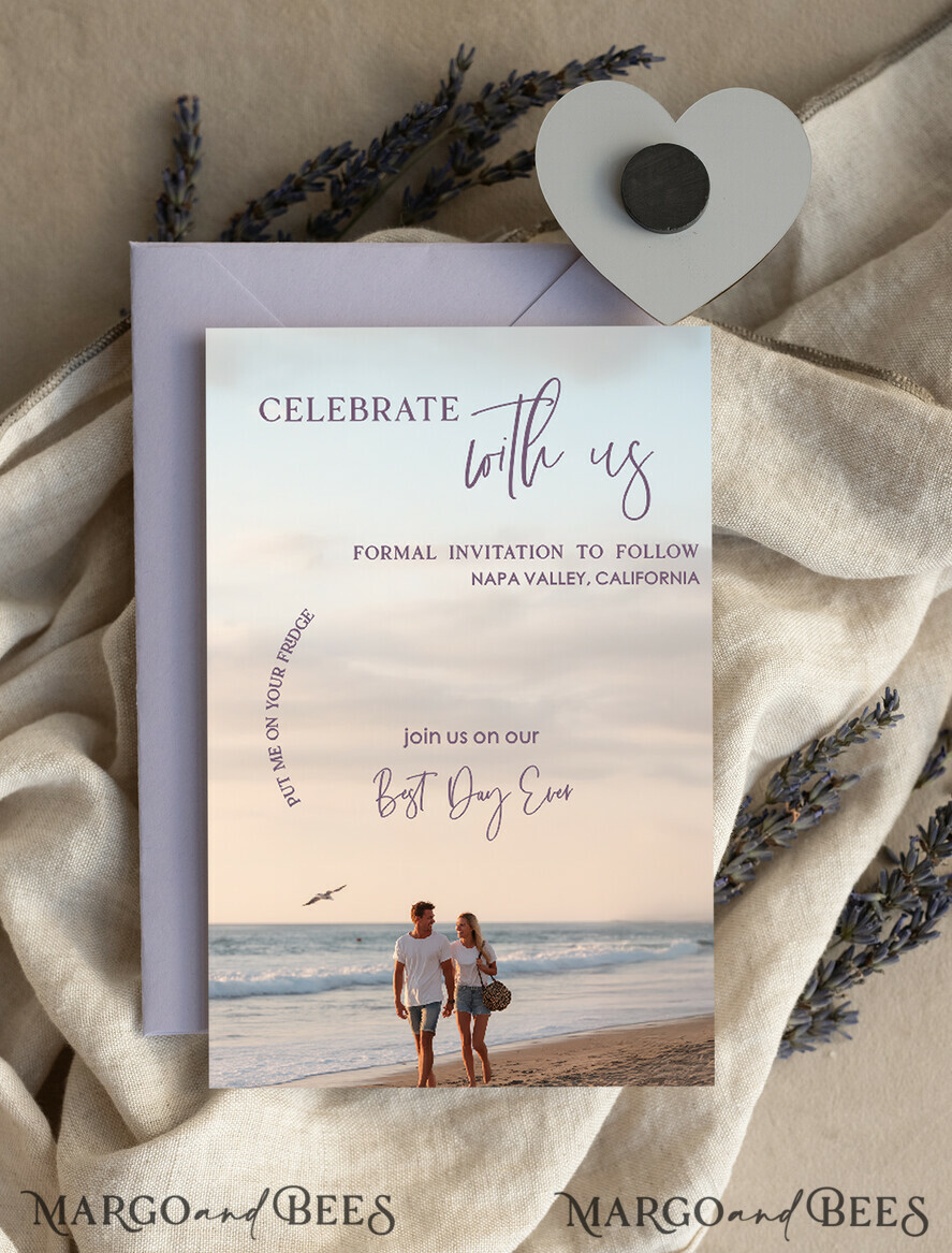 SAVE THE DATES photo magnets Personalised Photo Travel Save the Date Heart Gold Acryl Magnet and Card, Wedding Photo Save The Dates Magnets, Photo Save The Date Cards