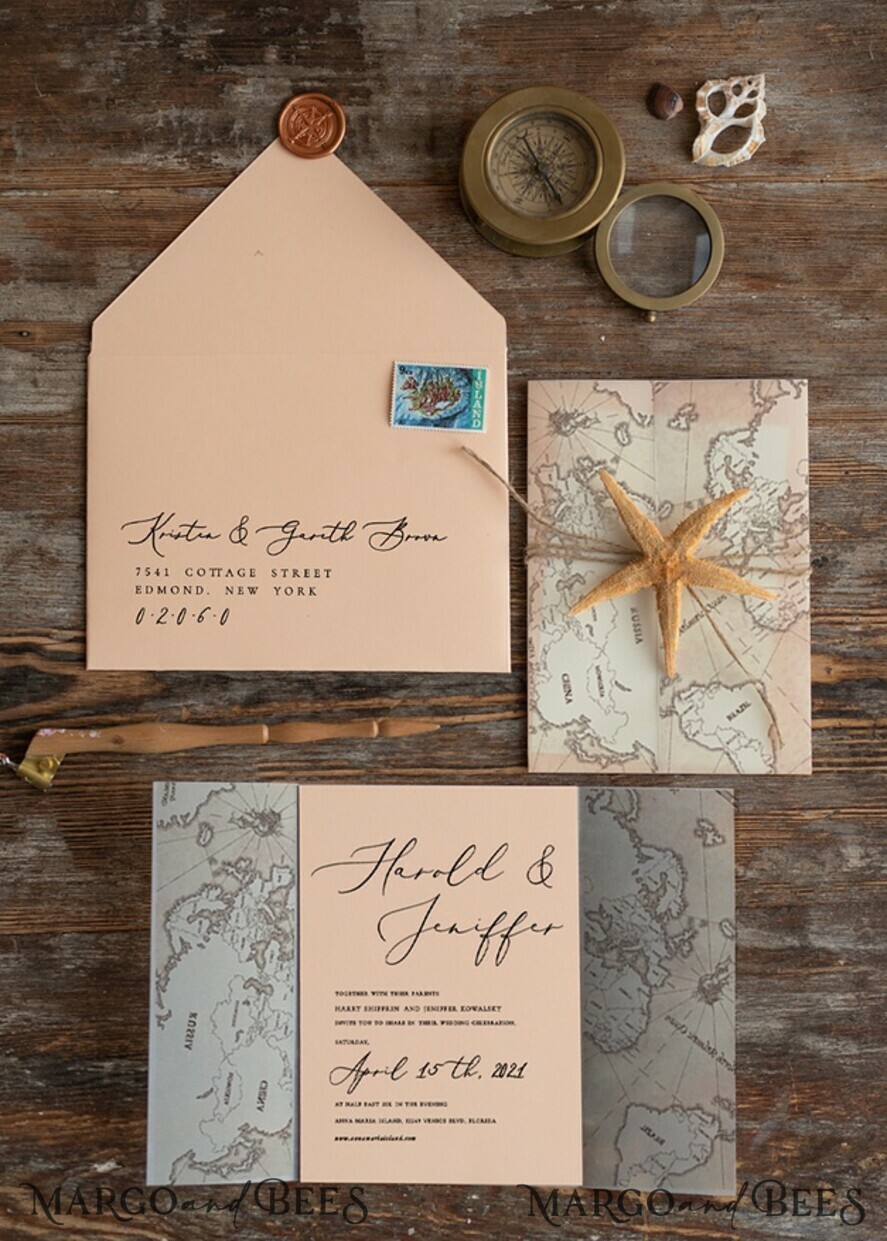 SAMPLING SERVICE premium samples Wedding Invitation Sample Starfish with map