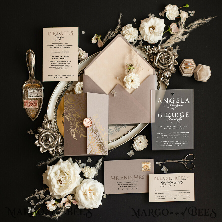 Samples of velvet wedding invitations, elegant