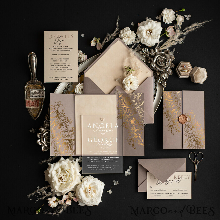 Samples of velvet wedding invitations, elegant
