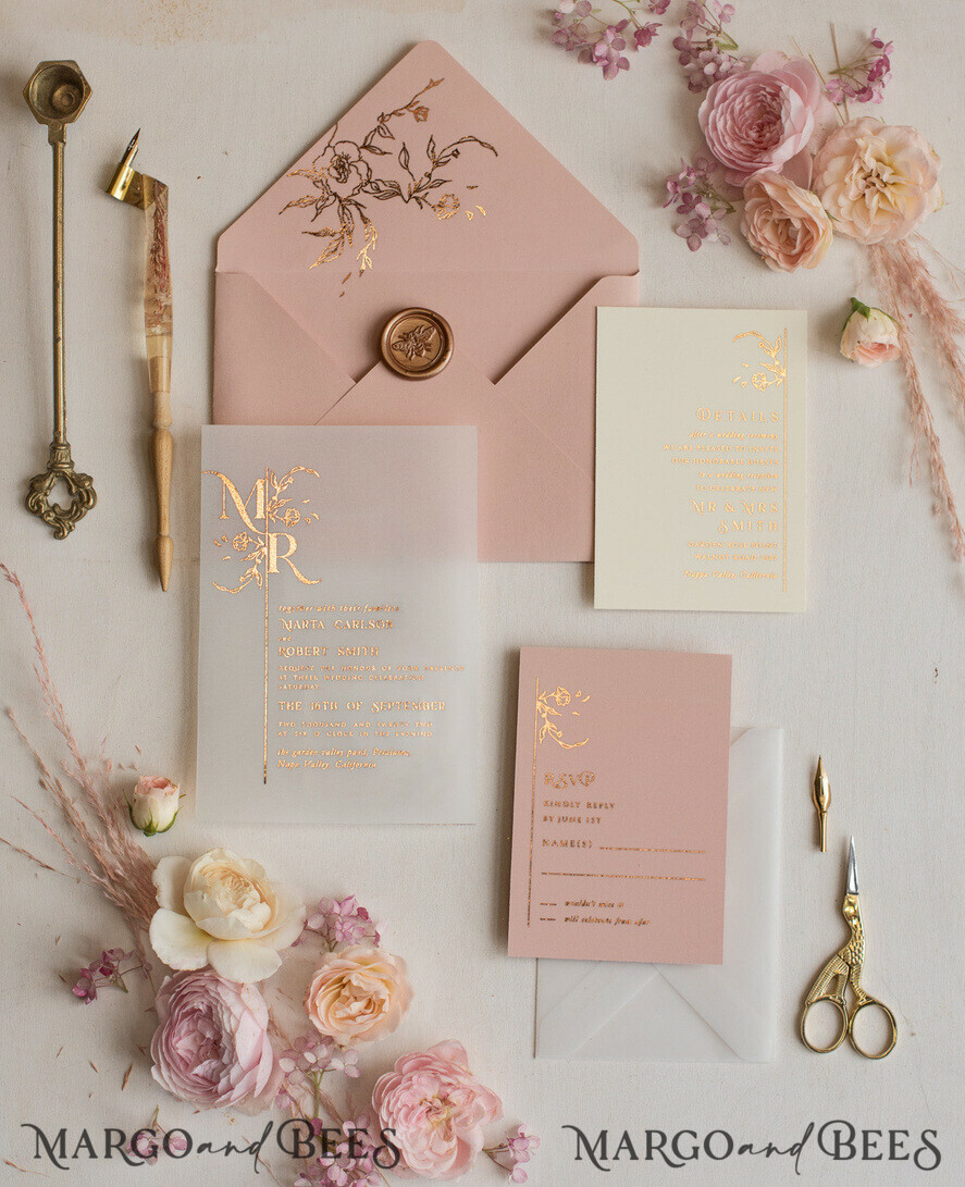 SAMPLING SERVICE premium samples Rose gold Wedding Invitation Samples, elegant