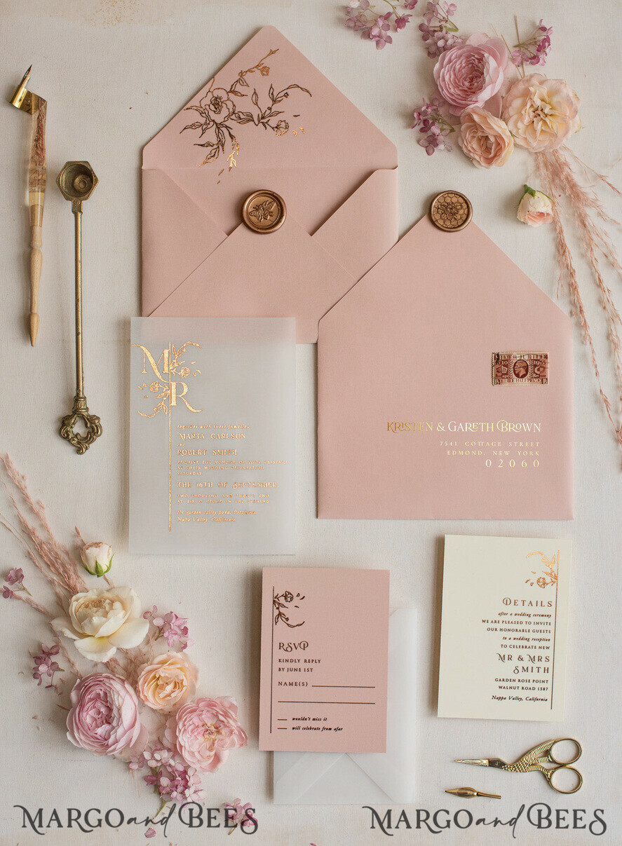 SAMPLING SERVICE premium samples Rose gold Wedding Invitation Samples, elegant