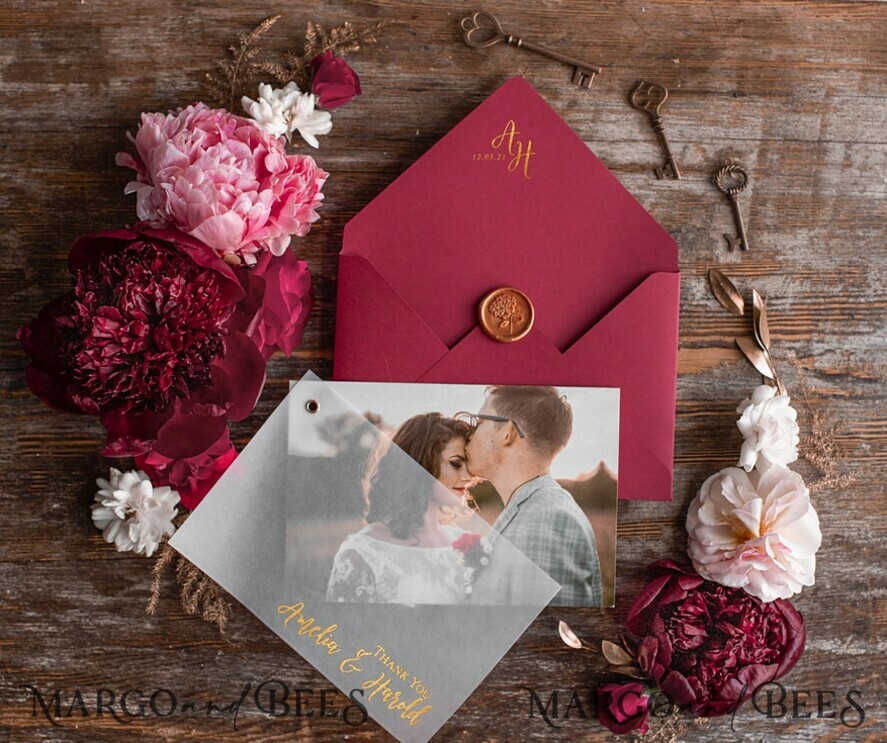 Wedding thank you card sample with gold foil