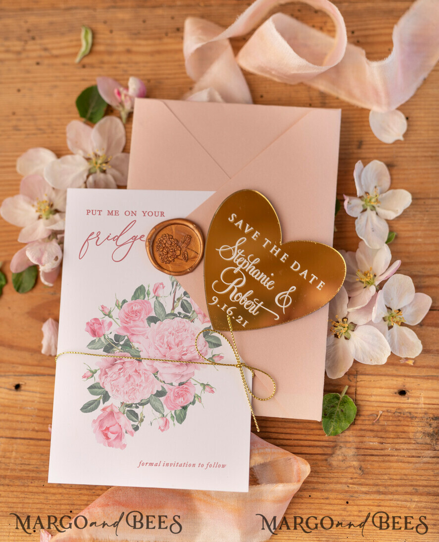 SAVE THE DATES acrylic gold magnets Personalised Wedding Save the dates, plexi heart shaped engraved magnet