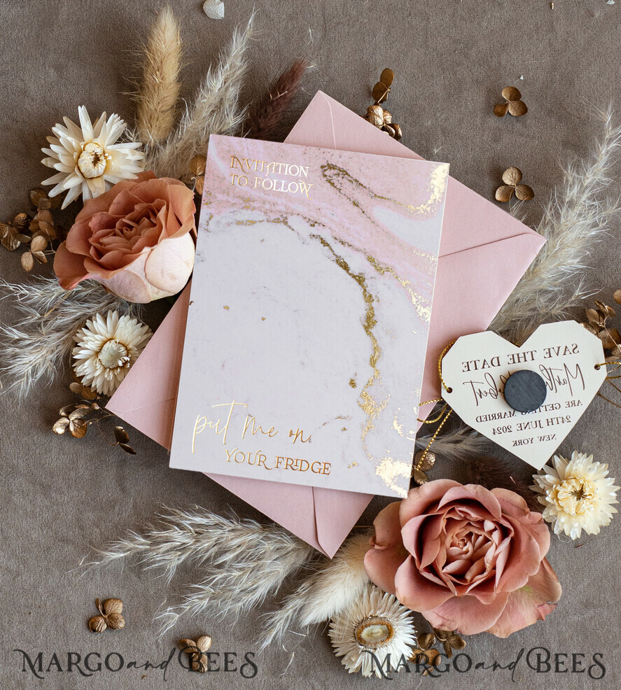 SAVE THE DATES acrylic gold magnets Personalised Blush Pink Save the Date Acrylic Geometric Heart Magnet and Card, Gold Blush Pink Heart Wedding Save The Dates Acrylic Magnets, Save The Date Cards with heart magnet