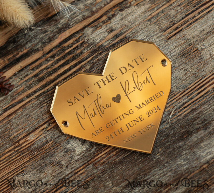 SAVE THE DATES acrylic gold magnets Personalised Blush Pink Save the Date Acrylic Geometric Heart Magnet and Card, Gold Blush Pink Heart Wedding Save The Dates Acrylic Magnets, Save The Date Cards with heart magnet